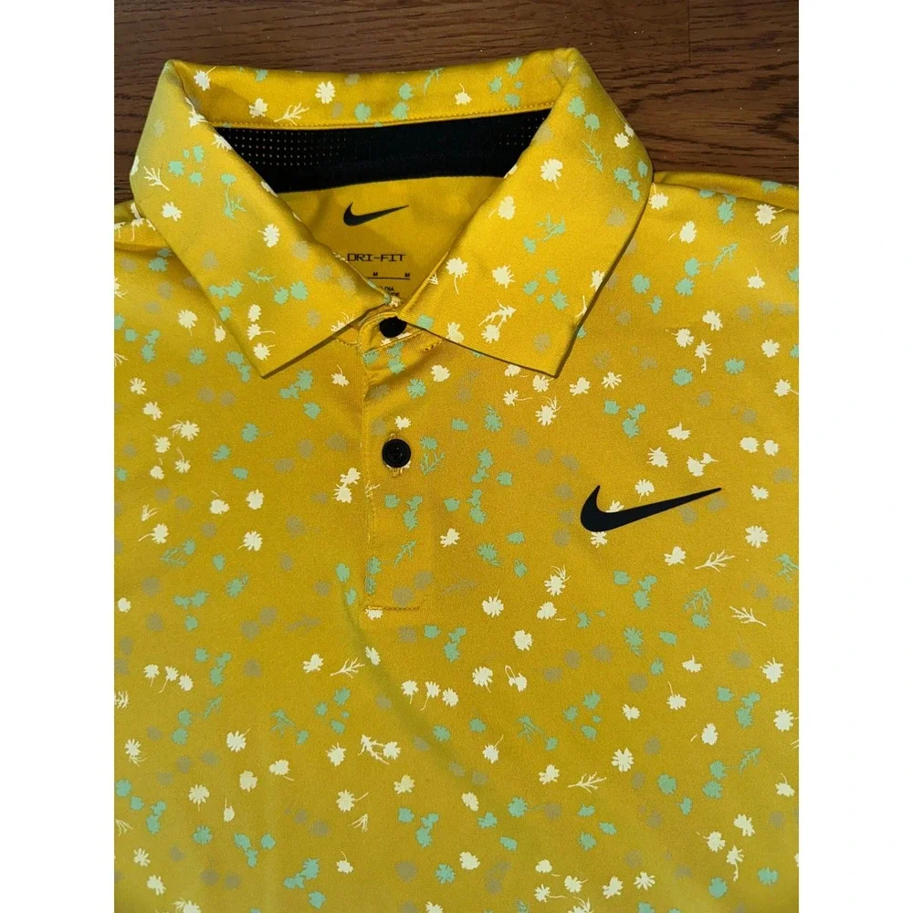 Nike Dri-Fit Victory Tour Floral Golf Polo Yellow Gold Floral Medium